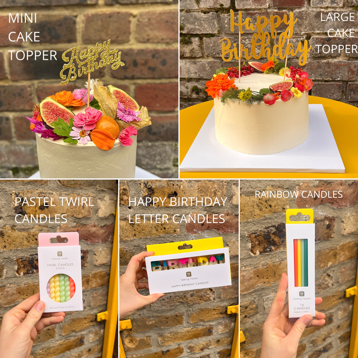 Selection of cake toppers and candles